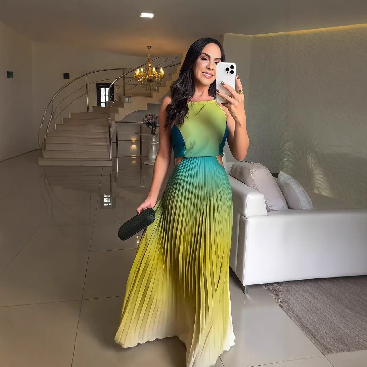 Sexy Gradient Color Pleated Contrast Strapless Strapless Dresses