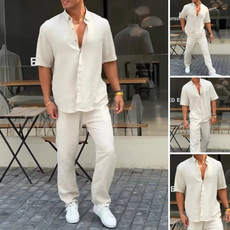 Men’s Short Sleeve Top & Wide Leg Pants 2-Piece Set