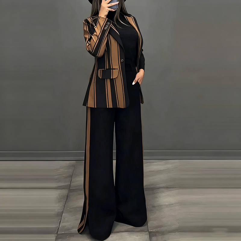 Beaded Blazer and Wide-Leg Pants Set