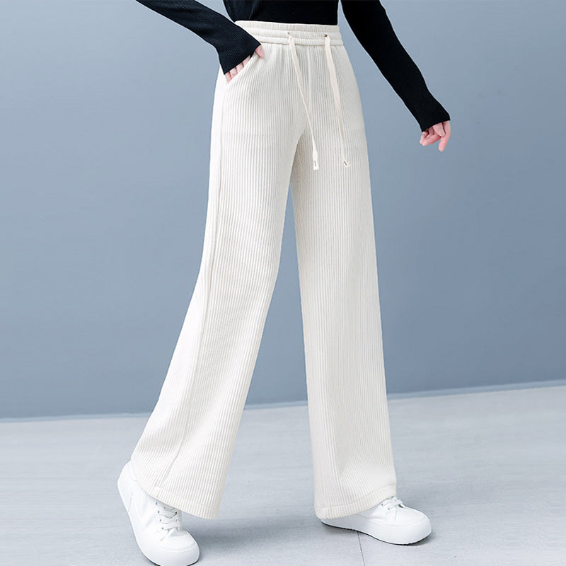 Textured Ruffle Top & Drawstring Wide Leg Pants Set