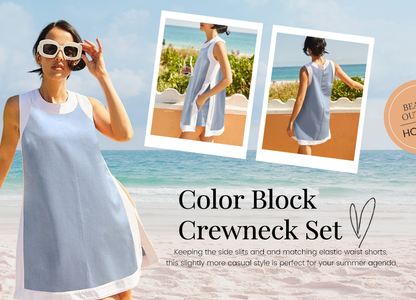 ⏳Time-limited Special⏰Women's Casual Color Block Sleeveless Tops Matching Shorts