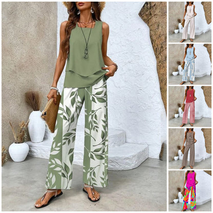🔥Mother's Day Hot Sale 50% OFF🌺Women's Trendy Print 2 Piece Outfits Sleeveless Top & Pants