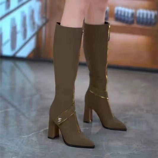 ⏳Time-Limited Special⏰Pointed Toe Chunky Heel Knee High Boots