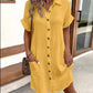 💝Women's Buttoned Short Sleeve Pocket Casual Shirt Dress