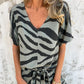 💞Women's Zebra Print V-Neck Top & Pants (2-Piece Set)
