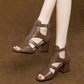 👡[35-40] 2025 New Soft Bottom Hollow Chunky Heel Soft Leather Roman Sandals