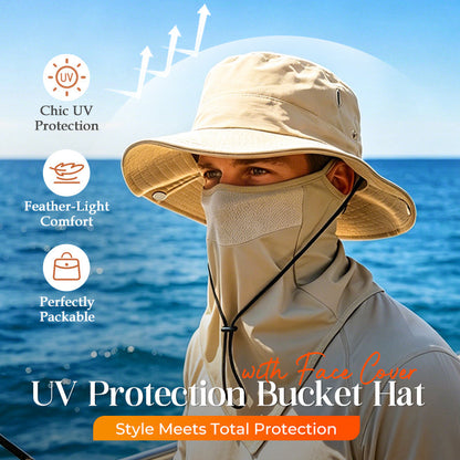 ⏳Time-Limited Special⏰Ventilated Fisherman Hat with Removable Face Shield – 2-in-1 Design, Cooling Ice Silk & Adjustable Fit – 360° Sun Protection 🎣