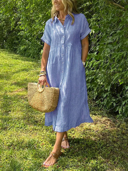 🔥LAST DAY SALE 49% OFF🔥 Striped Lapel Button Down Shirt Dress