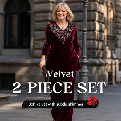 ⏳Time-limited Special⏰Women's Velvet Rhinestone Top & Pants Set