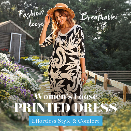 ⏳Time-limited Special⏰Women’s Elegant Loose Round-Neck Printed Dress