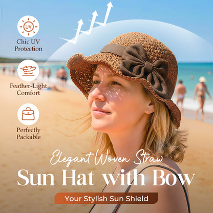 ⏳Time-Limited Special⏰Straw Hat with Retro Bow – Foldable & Breathable for Summer