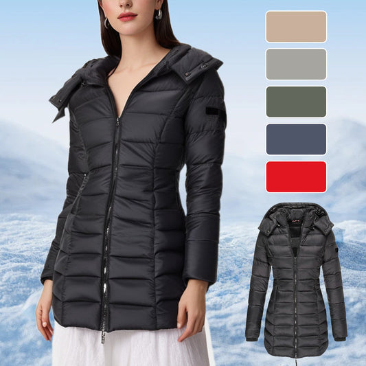 🔥HOT SALE 49% OFF✨Winter women's mid-length padded jacket warm solid color hooded jacket