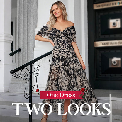 ⏳Time-limited Special⏰ Women's Off-the-Shoulder V-Neck Printed Dress