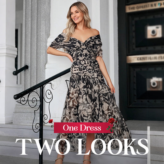 ⏳Time-limited Special⏰ Women's Off-the-Shoulder V-Neck Printed Dress