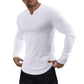 V-Neck Longline Ribbed Tees Shirts Long Sleeve Gym Workout Athletic Menswear Tops
