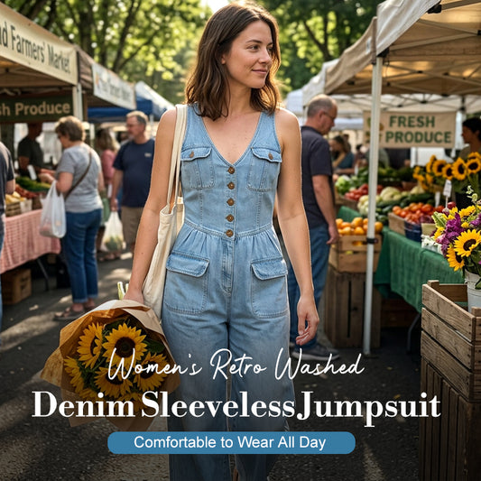 ⏳Time-Limited Special⏰Women's Denim Jumpsuit – Sleeveless, V-Neck, Wide-Leg 💫