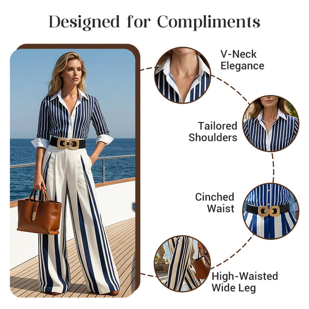 Wide-leg striped trouser outfit view