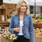 ⏳Time-Limited Special⏰Open-Front Denim Jacket – No buttons, easy on/off. Flattering ruffle trim, breathable fabric. Classic blue wash. A versatile wardrobe staple. 🌿✅