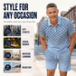 ⏳Time-Limited Special⏰Men's Geometric Print Collared Top & Shorts Set – Modern Pattern & Breathable Coordinated Look 🔷