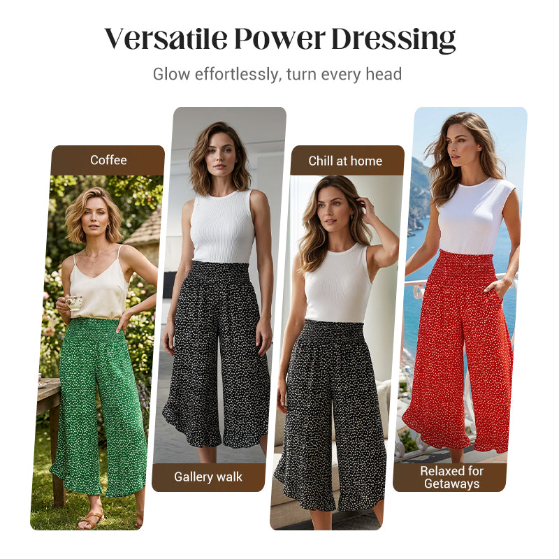 Full-length fashion look showing the drape of the pants
