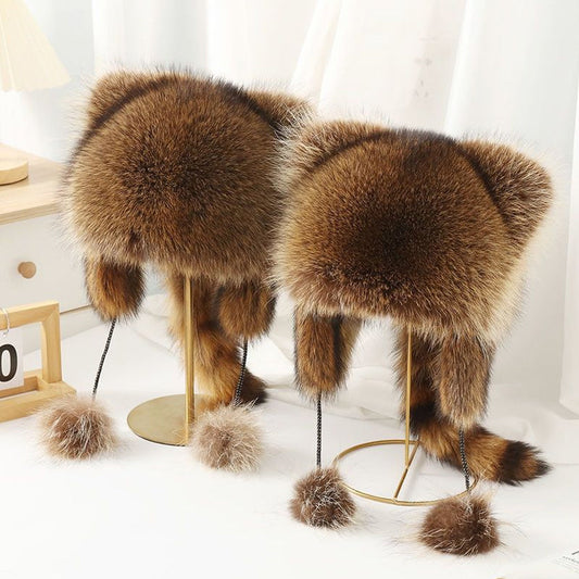 ⏳Time-Limited Special⏰Raccoon Tail Fur Parent-Child Plush Hat