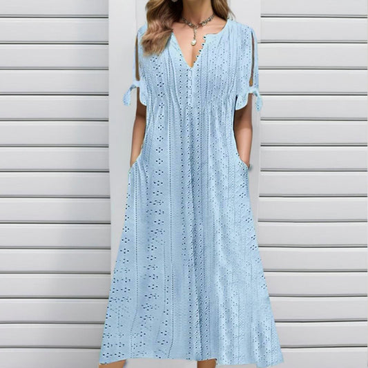 ⏰Last Day Sale 50% Off💃Women's Elegant V-Neck Hollow-Out Solid Dress