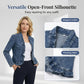 ⏳Time-Limited Special⏰Open-Front Denim Jacket – No buttons, easy on/off. Flattering ruffle trim, breathable fabric. Classic blue wash. A versatile wardrobe staple. 🌿✅