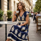 ⏳Time-Limited Special⏰Women's V-Neck Baroque Print Flowy Maxi Dress