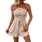 ⏳Time-limited Special⏰Women's Strapless Frill Trim Shirred Tie Front Wide Leg Tube Romper