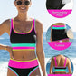 ⏳Time-Limited Special⏰Color Block Patchwork Nylon Sporty 3-Piece Bikini Set - High Waisted & Tummy Control Swimsuit👙🌈