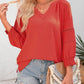 ⏳Time-Limited Special⏰Womens 3/4 Lantern Sleeve Casual V-Neck T-Shirts Pleated Loose Hollow-Out Blouse