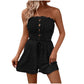 ⏳Time-limited Special⏰Women's Strapless Frill Trim Shirred Tie Front Wide Leg Tube Romper