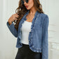 ⏳Time-Limited Special⏰Open-Front Denim Jacket – No buttons, easy on/off. Flattering ruffle trim, breathable fabric. Classic blue wash. A versatile wardrobe staple. 🌿✅