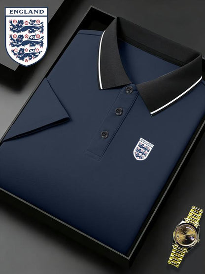 ⏳Time-Limited Special⏰Men's Sporty Polo Shirt, England National Football Team Print, Quick-Dry, Breathable Fabric, Durable and Stretchy, Short Sleeve