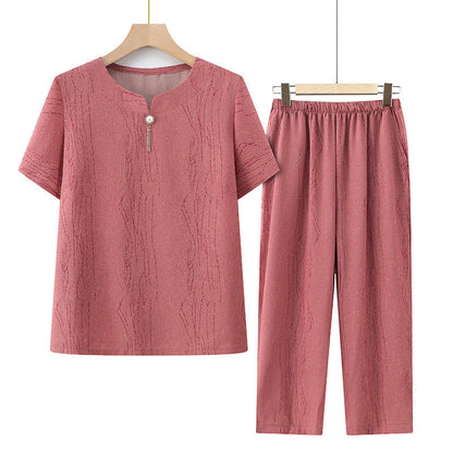 🎁Hot Sale 40% OFF⏳Short Sleeve Top Elastic Waistband Pants Casual 2 Piece Set