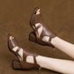 👡[35-40] 2025 New Soft Bottom Hollow Chunky Heel Soft Leather Roman Sandals