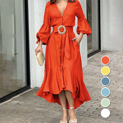 🌸Limit Time 50% OFF 💕Women's V-Neck Waisted Dress with Irregular Hem