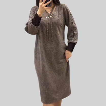 ✨🖤Black Friday Specials 50% OFF✨Women's V-Neck Long Sleeve Drawstring Dress