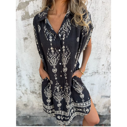 🌸Spring Specials💐 Loose-Fit Printed Short Sleeve Dress with Pockets