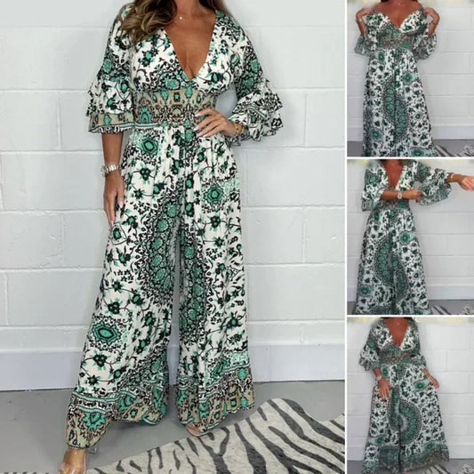 🌸Spring Specials🌸 Women's V-Neck Featured Printed Jumpsuit