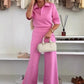 🌸Spring Specials💐 Solid Color Lapel Top & Wide Leg Pants 2-Piece Set