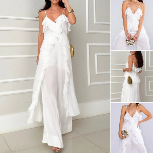 💝Perfect Gift For You✨Spaghetti Strap Ruffle Trim Dress & Pants 2-Piece Set