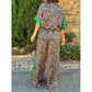 🌸Women's 2-Piece Leopard Print Outfit Button-Down Shirt & Wide-Leg Pants🌸