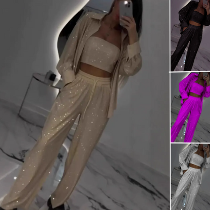 🌟👠Must-Have for Shiny Partiest✨ Dazzling Blazer & Wide-Leg Pants, Stylish and Grand, Perfect for Parties!