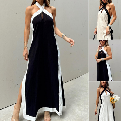 Women's Backless Halter Neck Split Maxi Dress