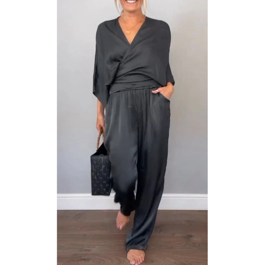 💞💞Women's 2-Piece Wrap V-Neck Top & Pants Set