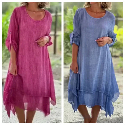 🌼Last Day Sale 49% OFF🌼Women's Elegant Solid Color Round Neck Loose Fit Dress