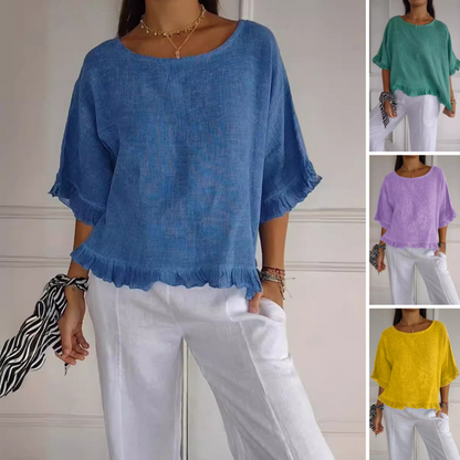🌸Buy 2 Free shipping💕Women's Solid Round-Neck Short Sleeve Ruffle Tops