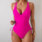 Women's Sexy Ruched V-Neck One-Piece Swimsuit