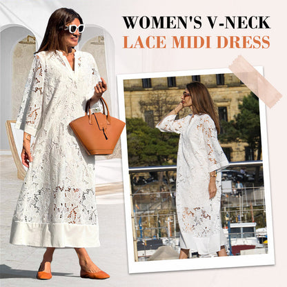 🎉Hot Sale 49% OFF🍃Women's V-Neck Lace Midi Dress